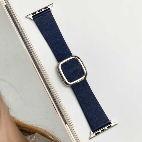 Кожаный ремешок Modern Buckle Leather для Apple Watch 38/40/41mm Silver/Midnight blue